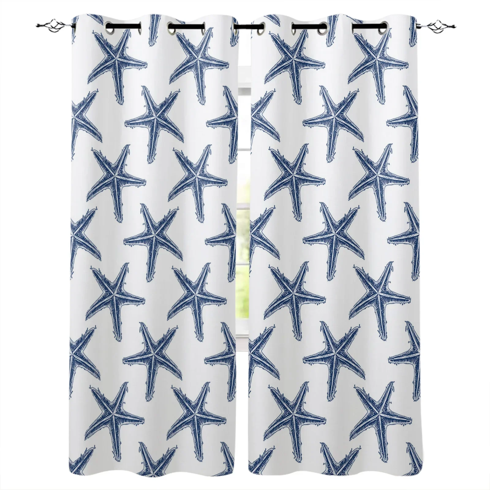 

Summer Starfish Textured Navy Blue Room Curtains Large Window Window Curtains Curtain Lights Bathroom Bedroom Kitchen Decor