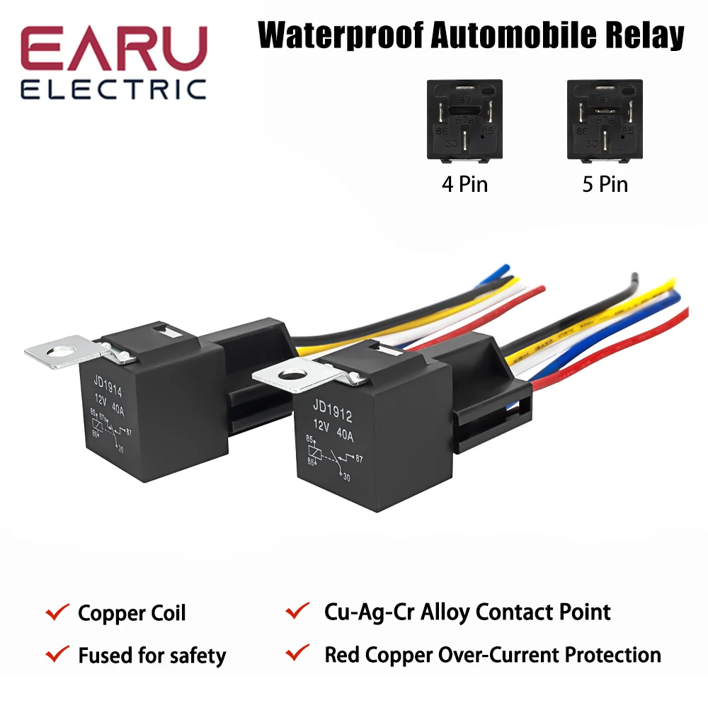 4 5 Pin 4P 5P 40A Waterproof Car Relay Long Life Automotive Relays Normally Open DC 12V/24V Relay For Head Light Air Conditioner