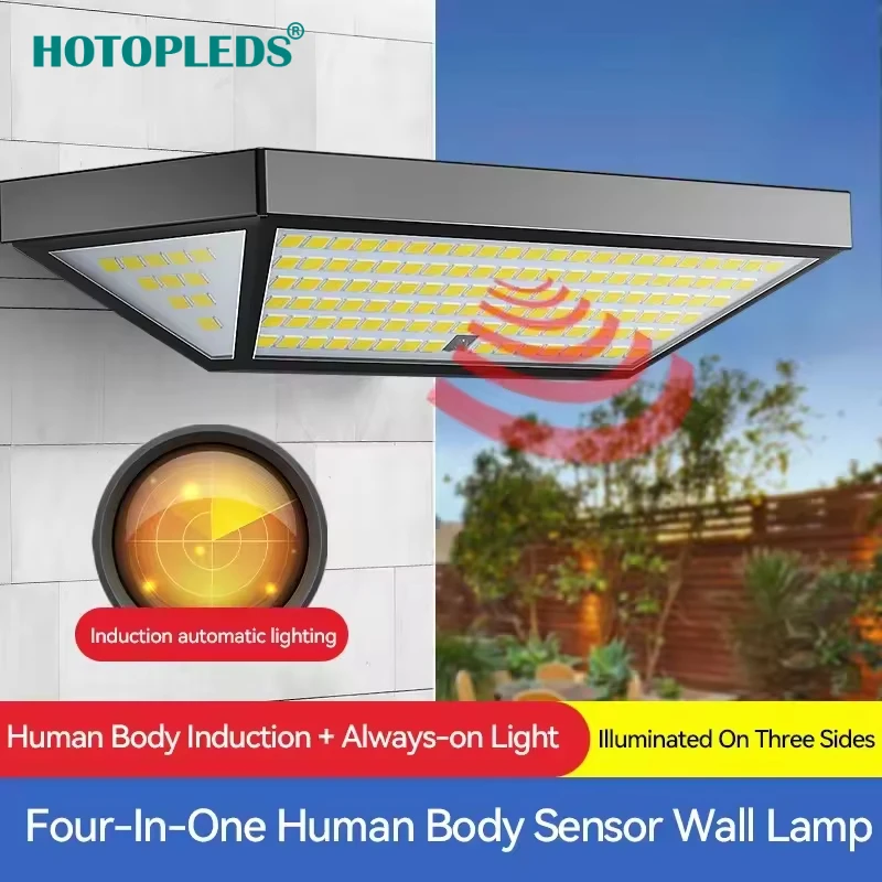 

Solar Wall Light Outdoor Three-sided Luminous Garden Light Waterproof LED Human Body Induction Wall Light