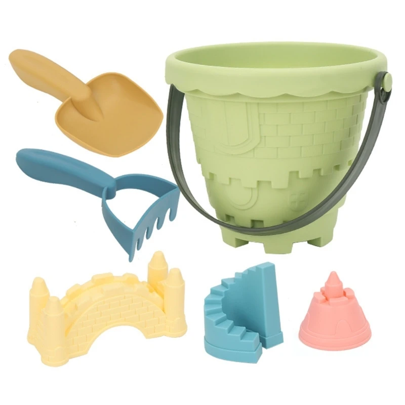 Y1UB 6pieces Sand Toy Reusable Kid Seaside Sand Toy Castles Molds Shovel Bucket Set