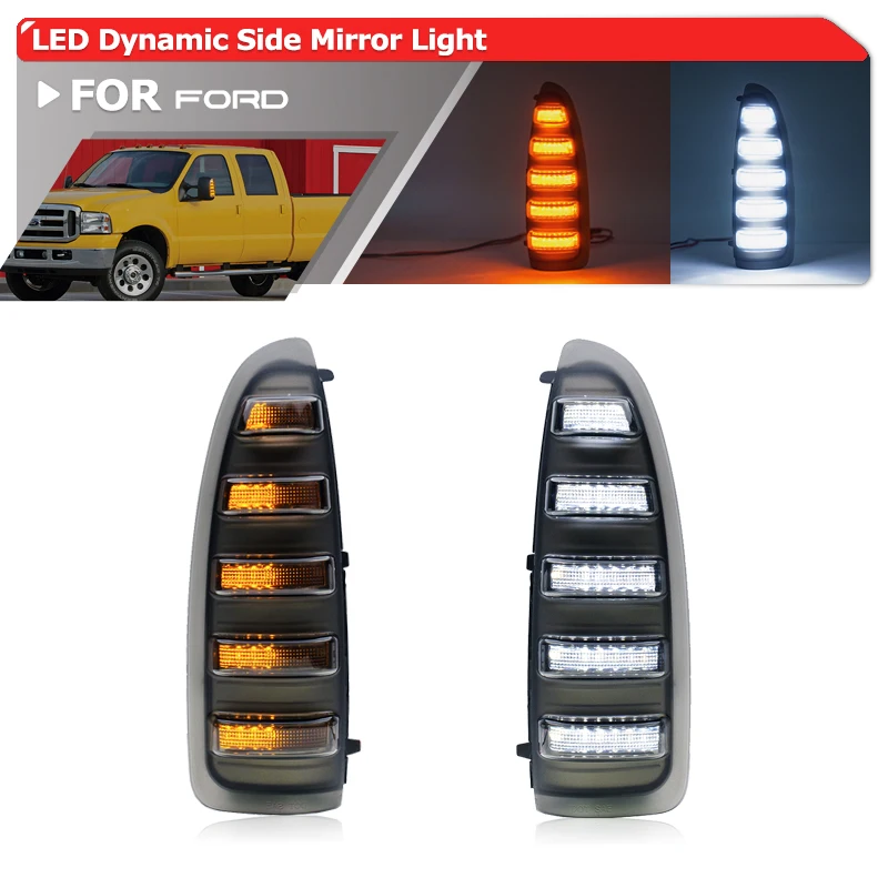 

Smoked For Ford F250 F350 F450 F550 Super Duty 03-07 Excursion 00-05 Heated Tow Mirror Switchback LED Side Turn Signal Blinkers