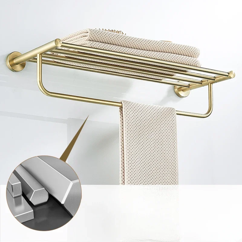 Golden Towel Rack Combo Bath Washcloth Set Bathroom Fixture Drill-Free 304 Stainless Steel Elegant Storage Solution