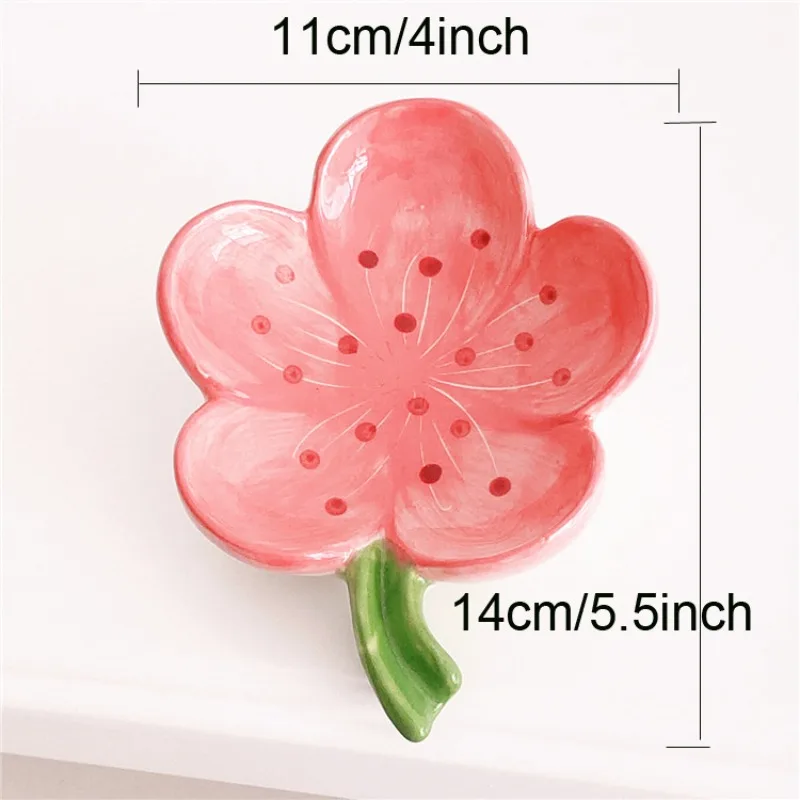 Decorative Flower Ceramic Soap Dishes with Peach Blossom Design Bathroom Decorations Pink White Soap Holder Sponge Storage Plate