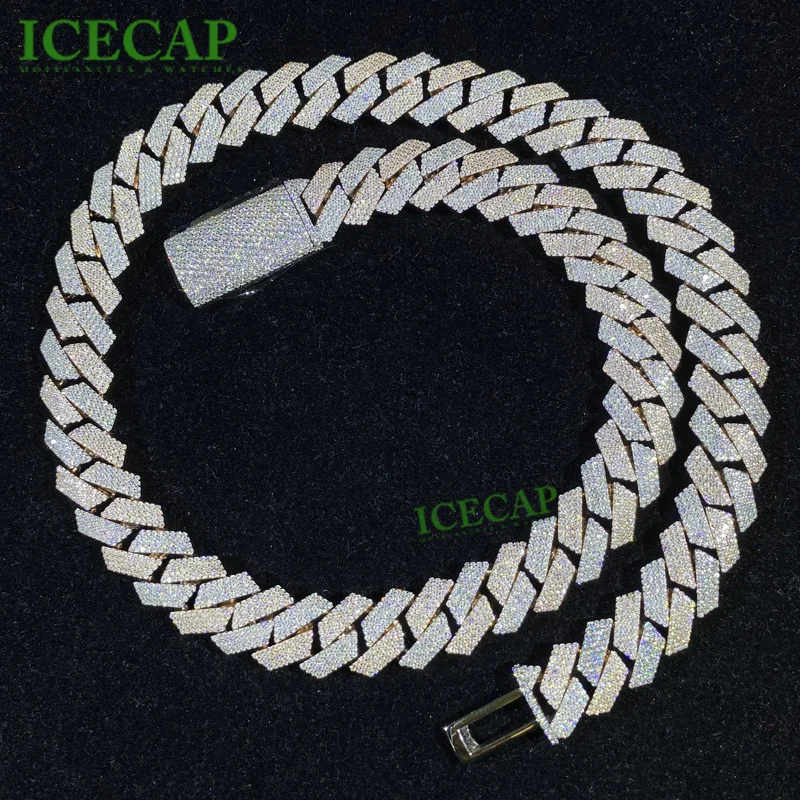 Hiphop Jewelry 15mm 4 Rows Moissanite Cuban Link Chain Ice 18k Gold Plated Solid Silver Diamond Miami Cuban Link Chain Necklace