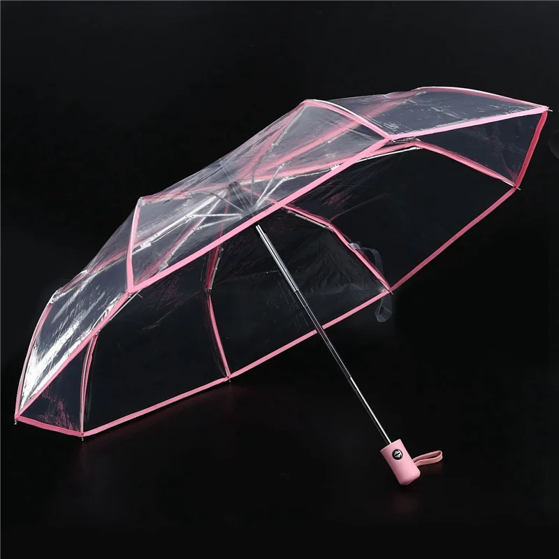 N95R 4X Paraguas Paraguas Automático Lluvia Mujeres Hombres Sol Lluvia Paraguas Auto Compacto Plegable Transparente + Borde Rosa