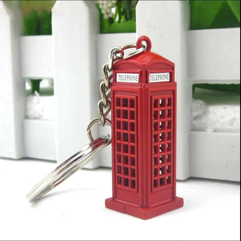 Vintage โทรศัพท์บูธอังกฤษ Miniature London Car Key พวงกุญแจ Diecast พวงกุญแจของขวัญผู้หญิงหญิง SQ