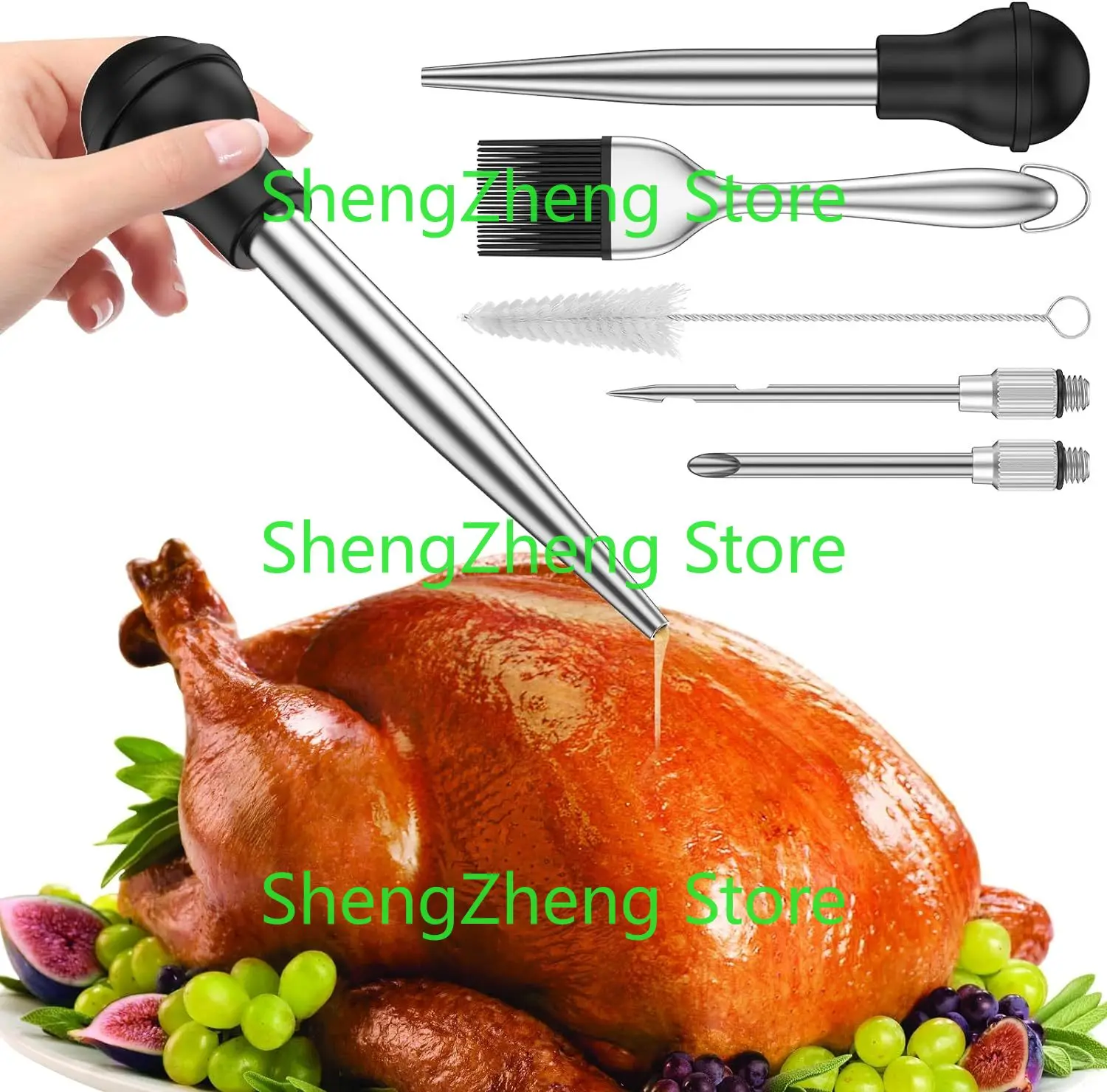 

5 шт., шприц для индейки из нержавеющей стали, шприц для индейки, набор съемных форсунок, многоразовый набор форсунок для мяса