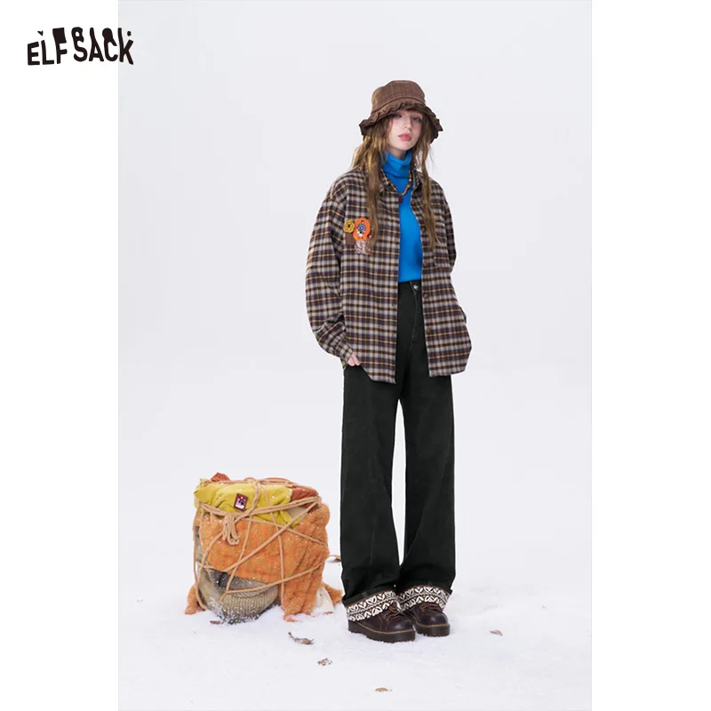 

ELFSACK Minimalist Casual Classic Leaf Print Hem Floor Length Jeans For Women