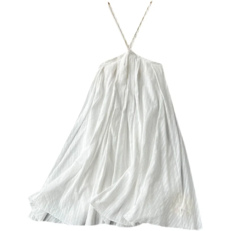 Verão branco praia vaion vestido ne pendurado cinta dr feminino faion a linha saia de cintura alta redonda ne scela