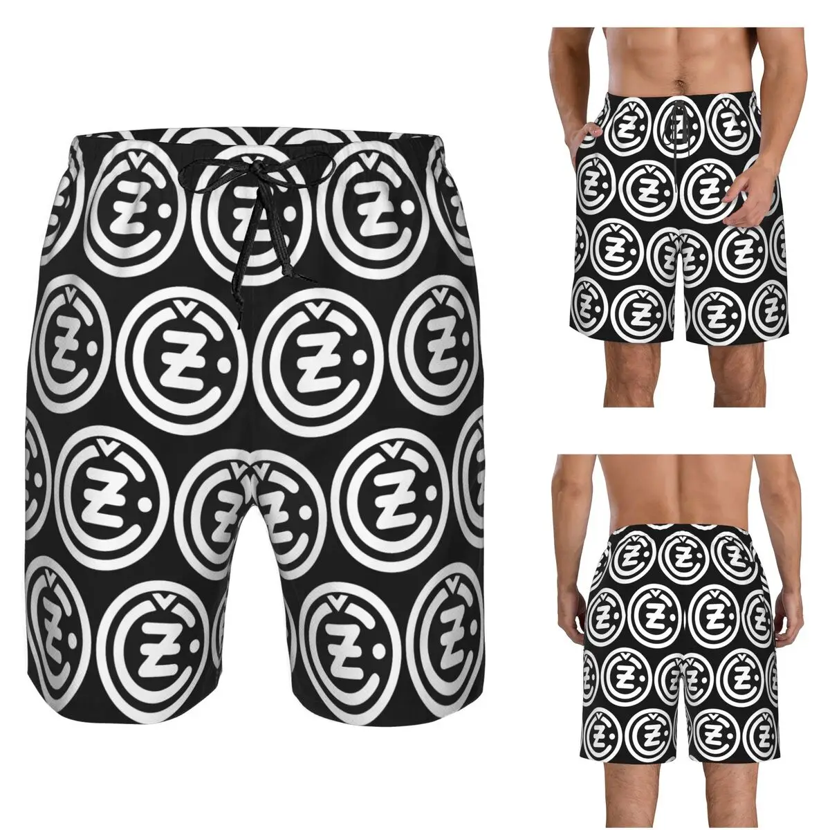 White CZ Guns Logo Trunks Beach Board Shorts Casual Quick Dry Swim Summer Men Pants