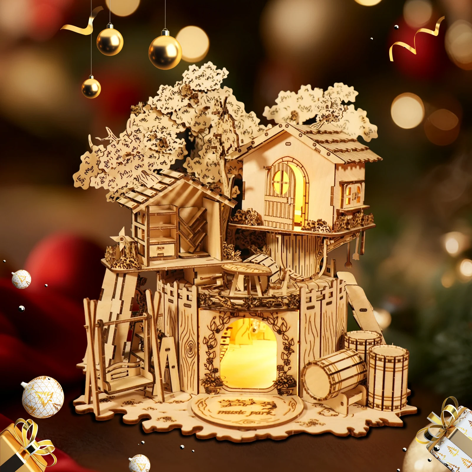 

Romantic 3D Wooden Treehouse Puzzle with LED Lights. Valentine's Gift for Couples, Fun DIY Activity & Home Decor Kit.