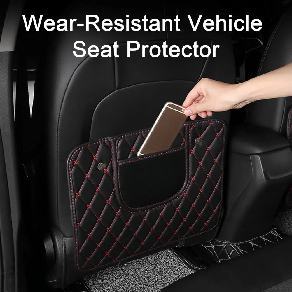 PU Leather Car Seat Back Protector Cover with Storage Bag Dirt-Resistant Backseat Protect Mats Anti Kick Pads for Kids Child