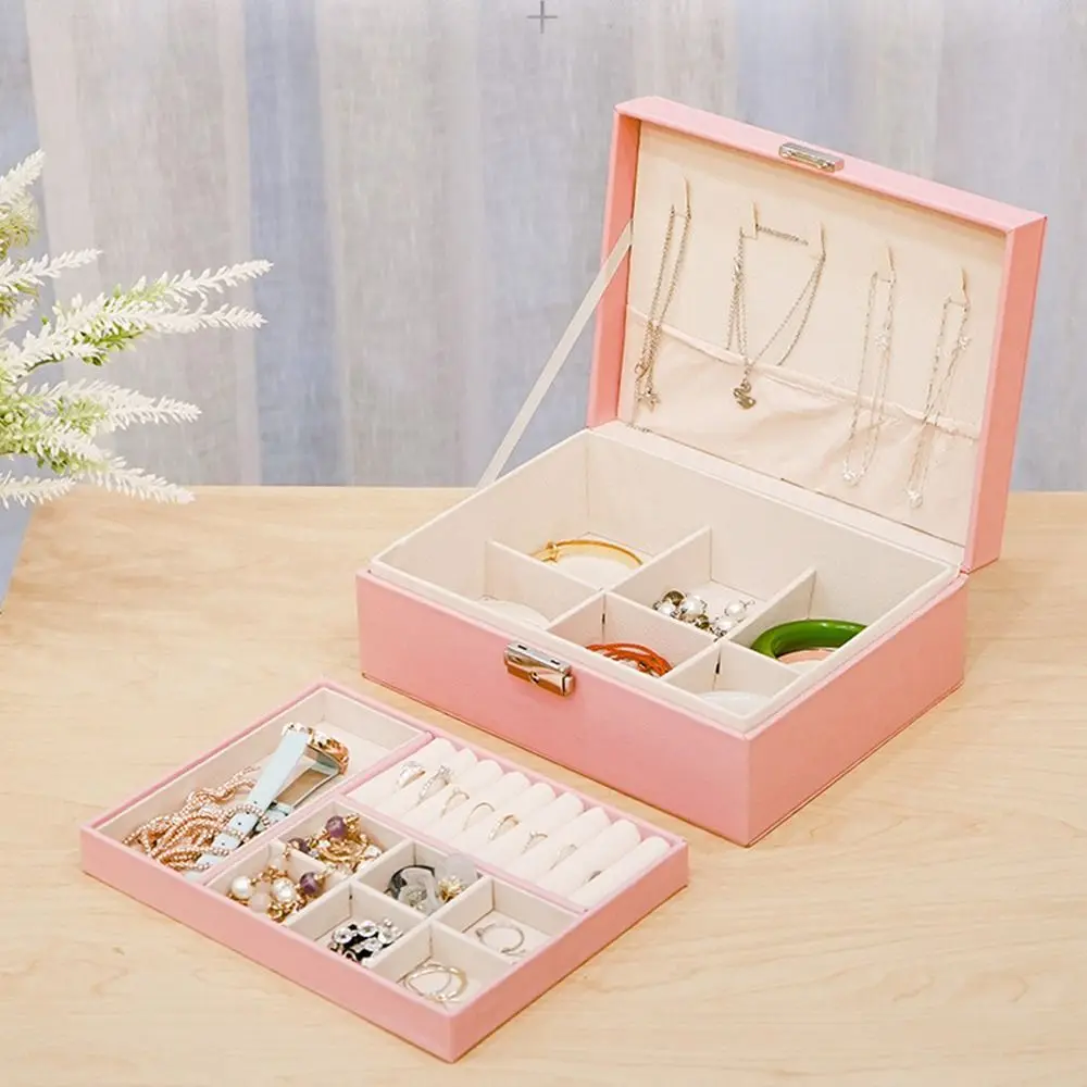 Two-layer Jewelry Storage Box PU Leather with Lock Catch Jewelry Display Case​ Jewelry Organizer Earring & Storage​