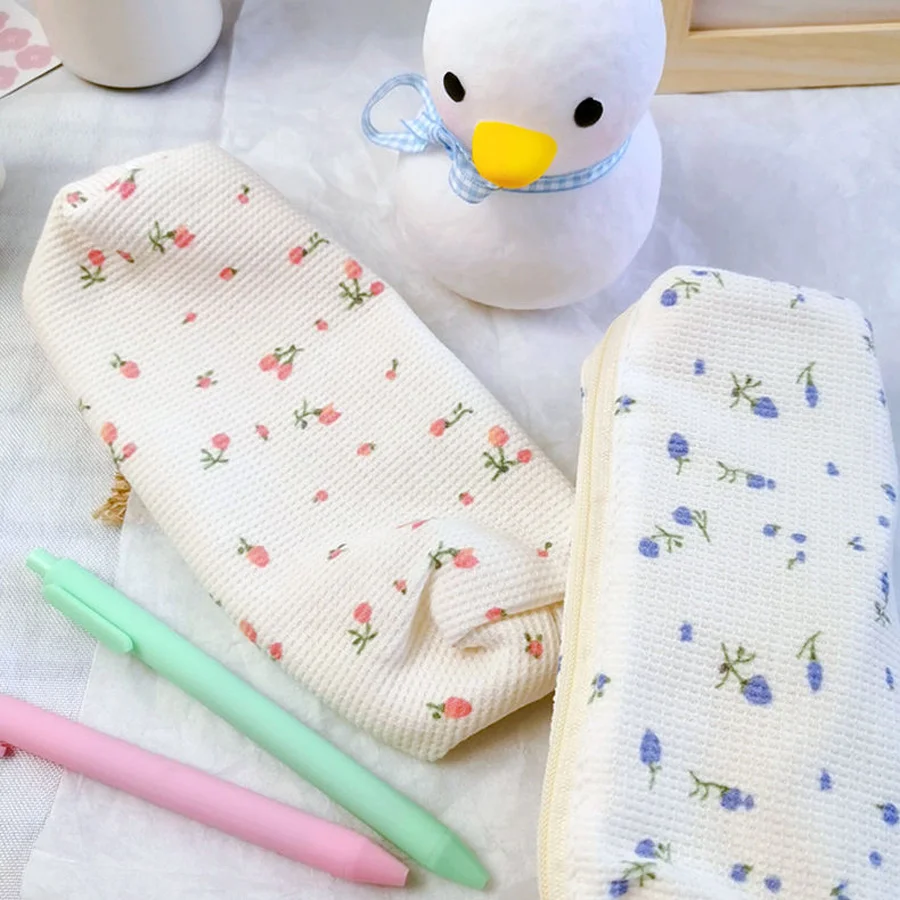 Tas Pensil Gaya Segar Bunga Kawaii Kotak Pensil Bunga Kecil Tas Pena Sederhana Lucu Tas Penyimpanan Perlengkapan Sekolah Hadiah Alat Tulis