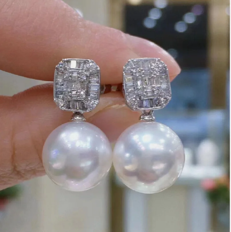 Серьги с круглым жемчугом Nanhai AAAA + 11-12 мм, 925S