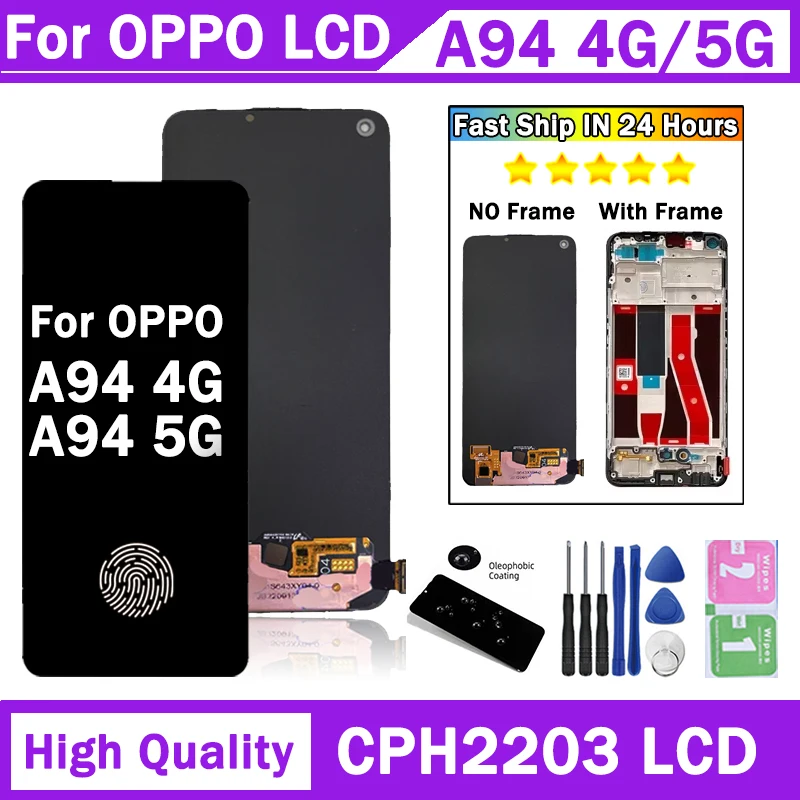 6,43-дюймовый дисплей для Oppo A94 CPH2203, ЖК-дисплей с цифровым преобразователем сенсорного экрана в сборе для Oppo A94 5G CPH2211, ЖК-дисплей с рамкой