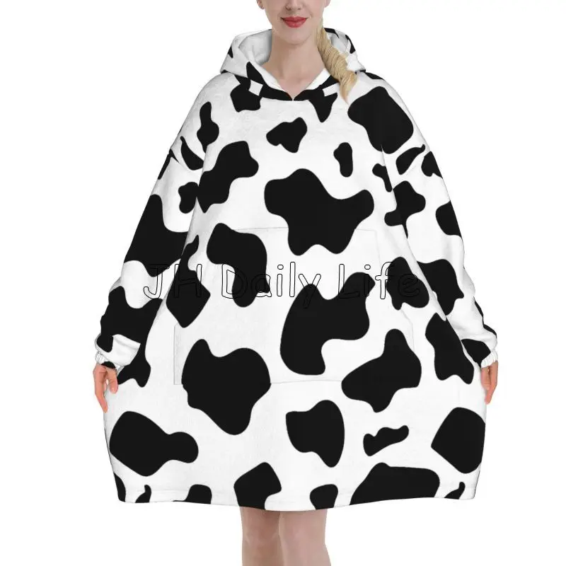 Cow Wearable Blanket Hoodie Soft Sherpa Fleece Hooded Blanket Warm Cozy Plush Flannel Blankets Sweatshirt with Giant Pocket