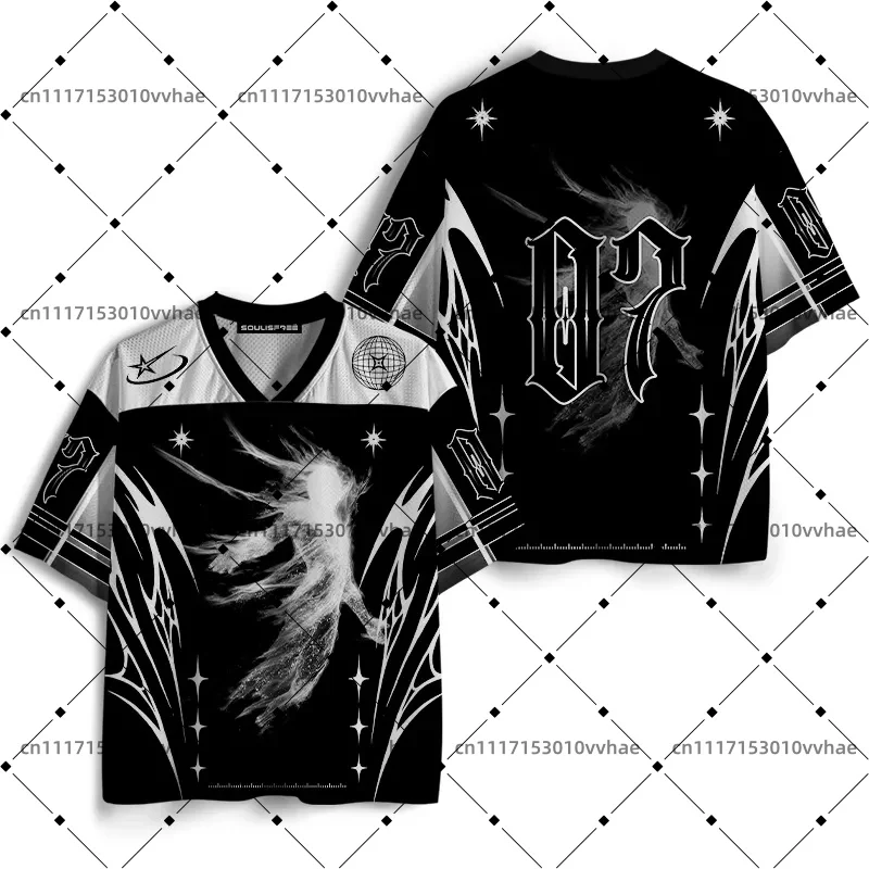 Soulisfree Astral Drift Mesh Jersey Design Digital Print V-Neck T-Shirt Comfortable Sports Short Sleeve