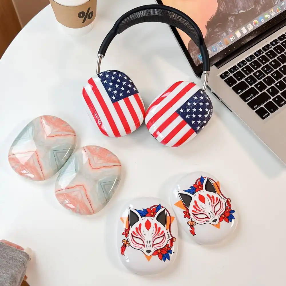 Cute Cartoon Fox National Flag Earphone Protective Case for AirPods MAX Hot Sale Soft Lovely Imd Anti-fall Protect Cover