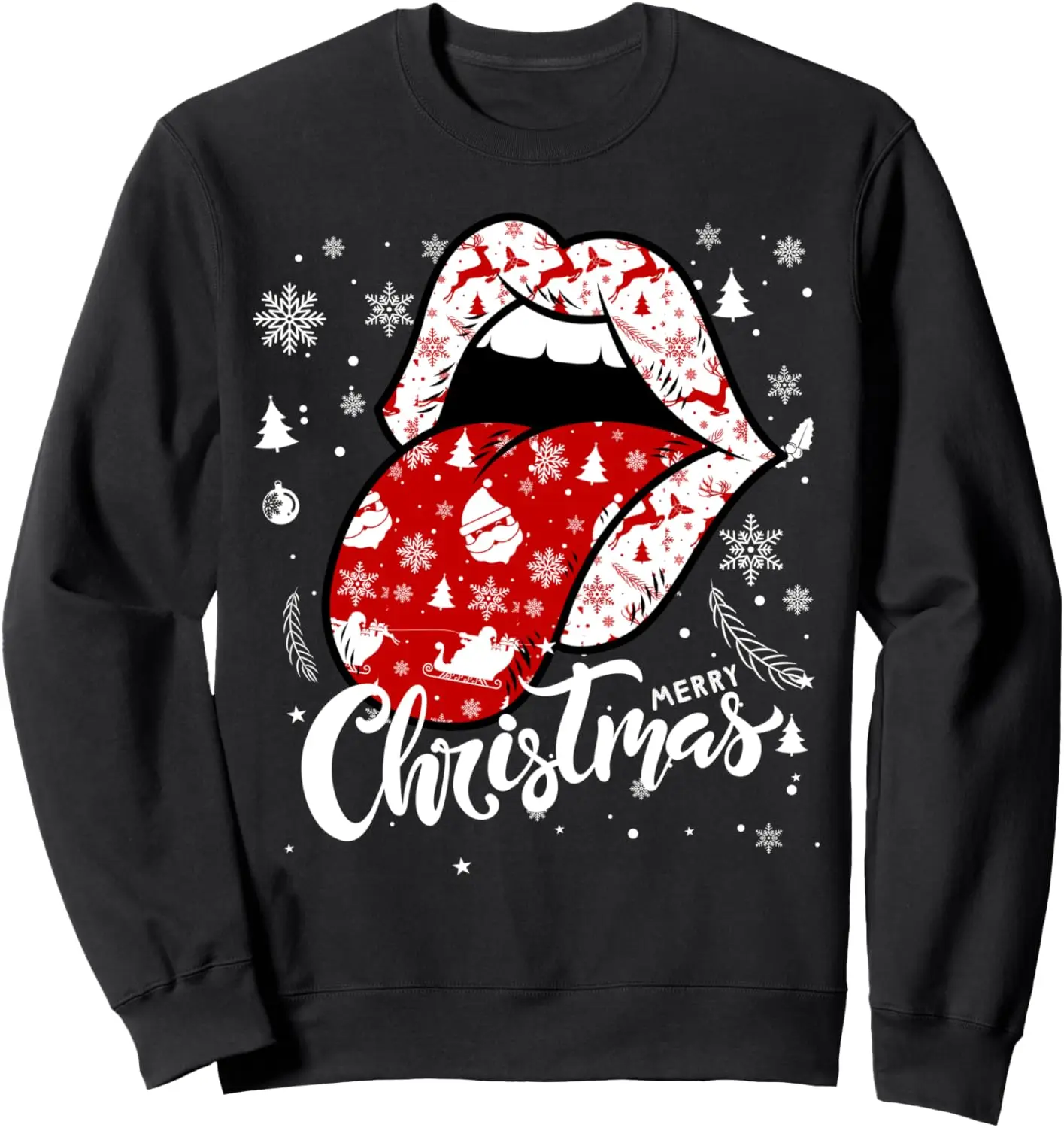 Sexy Lips Cool Xmas Eve Pajamas Cute Tongue Merry Christmas Sweatshirt