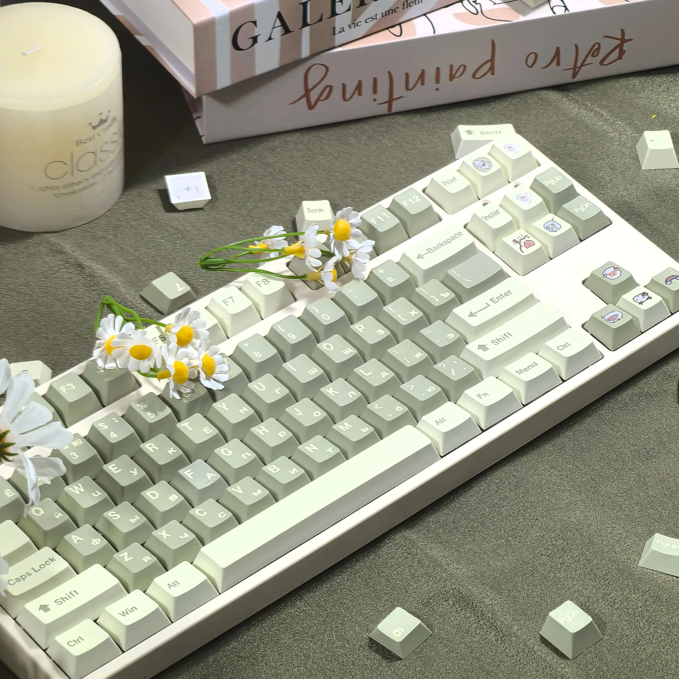 Imagem -06 - Keycap Coreano Verde Simples Fresco Pbt Cherry para Teclado Keycap de Punho Russo Estilo Coreano 133 Chaves