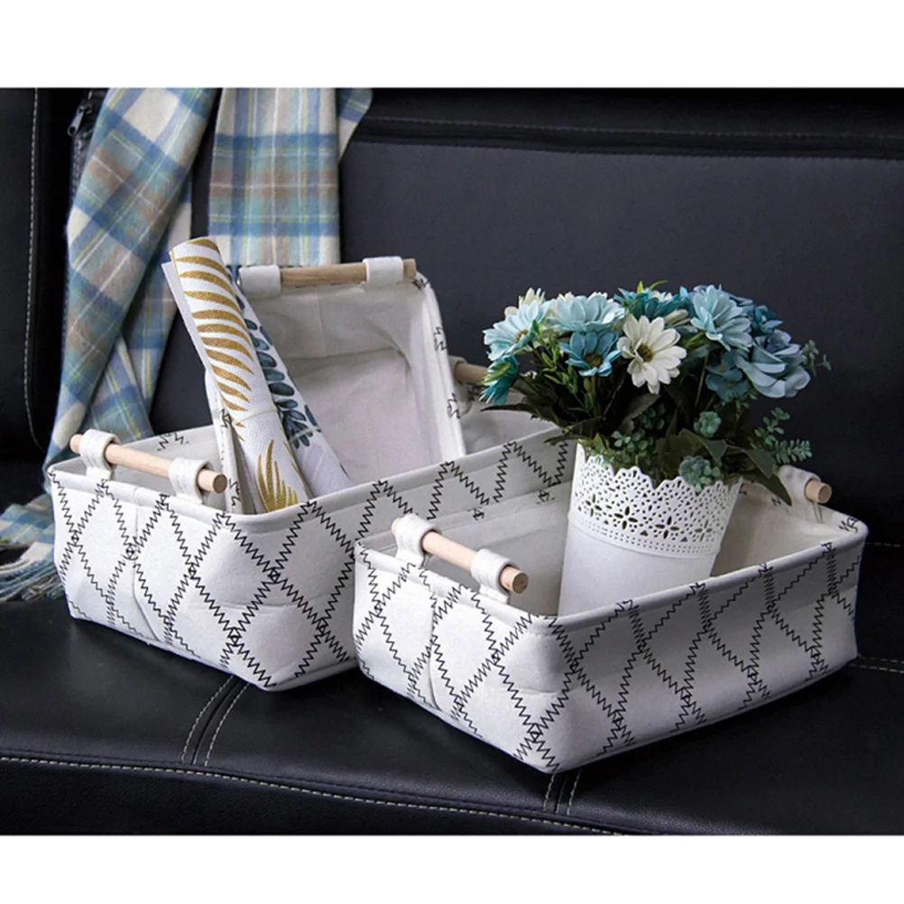 

1Pcs Portable Fabric Storage Box Large Capacity Table Decorative Organizer for Home Office Use Small Size White and Black