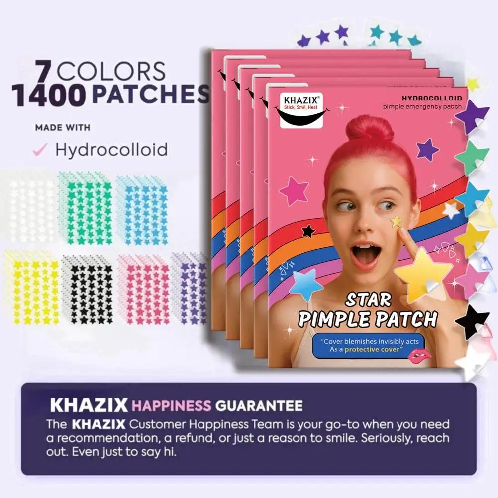 แผ่นแปะสิวไฮโดรคอลลอยด์ 1400 ชิ้น, แผ่นแปะสิวรูปทรงกลม, แผ่นแปะสิวรูปดาว, อุปกรณ์ดูแลผิวหน้า, สติ๊กเกอร์แปะสิว, อุปกรณ์เสริม