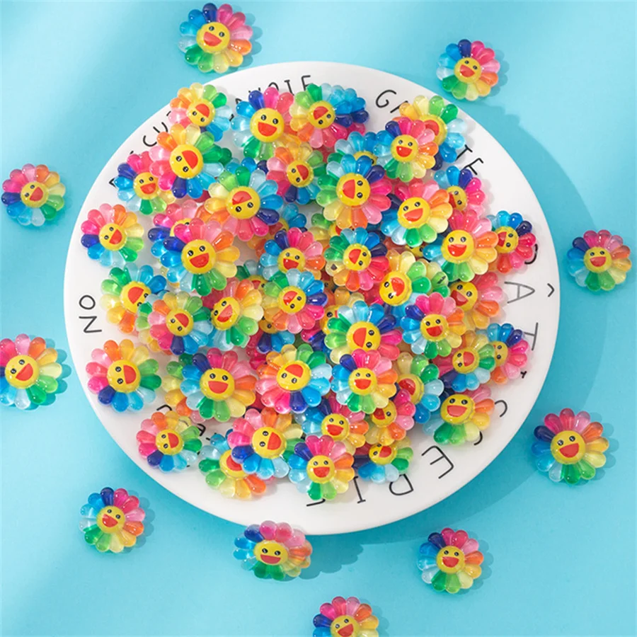 20pcs Cartoon Colorful Flower Resin Nail Art Charms 3D Summer Nail Decorations Bright Flower Nail Kawaii Series Accessories DIY