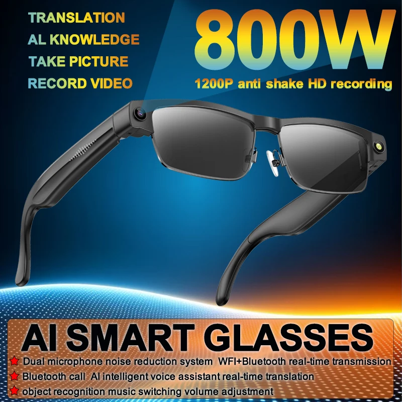 

GLENAW NEW AI smart glasses Men are equipped with an 800W HD camera WiFi voice assistant Bluetooth Call language translations