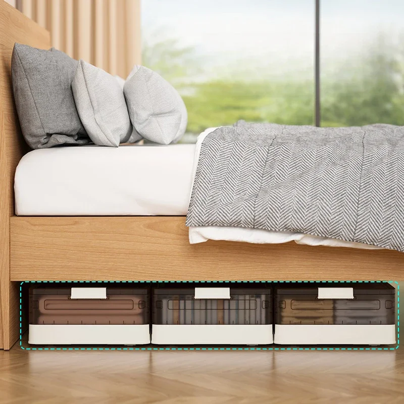 Foldable Underbed Storage Box with Wheels - Dual Opening Plastic Clothes Organizer, Dustproof Wardrobe Space Saver JJ758