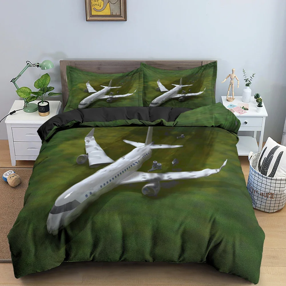 3D Airplane King Queen Duvet Cover Blue Sky Aviation Aircraft Runway Bedding Set Modern Transport 3pcs Polyester Quilt Cover