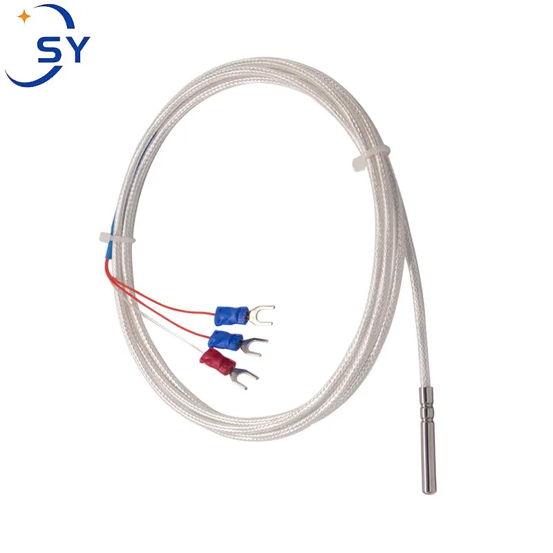 Thermocouple Stainless Steel Probe RTD PT100 Temperature Sensor 0.5/1/2/3/4/5M Waterproof 4mm*30mm Shielded Braide Wire