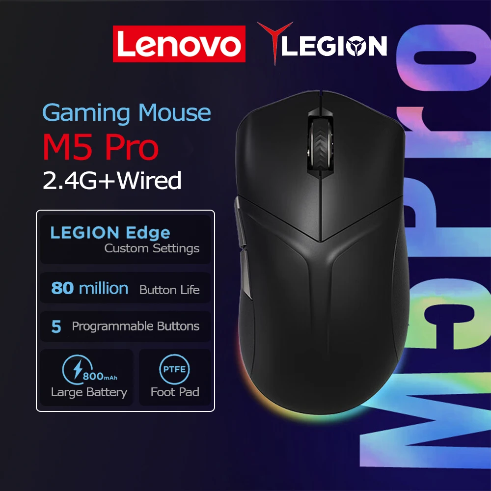 

Игровая мышь Lenovo Legion M5 Pro с двойным режимом работы, оптическим сенсором UltraSense, беспроводная 2.4G, проводная, RGB, микропереключатели, с эффектом кожи