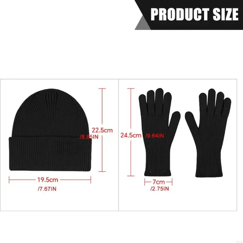 تصميم بسيط بلون محبوك قبعة وشاح قفازات مجموعة لينة الشتاء الملحقات تريكو مجموعة للبالغين المراهقين الزي اليومي Y08E #6