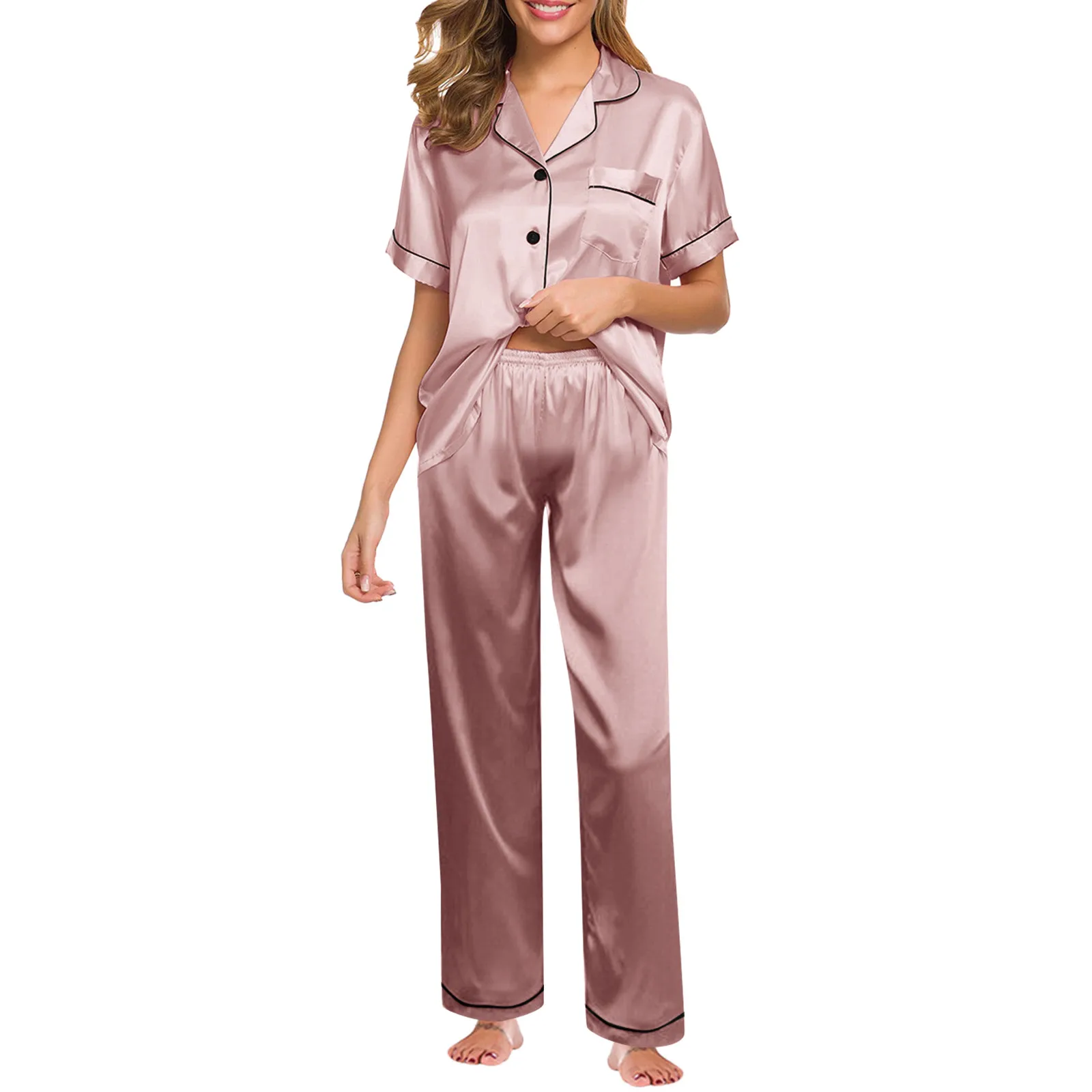 Silk Satin Pyjamas für Frauen Pyjamas Set Langarm Nachtwäsche Frauen Pyjamas Anzug Weibliche Zwei Stück Set Loungewear Plus Größe