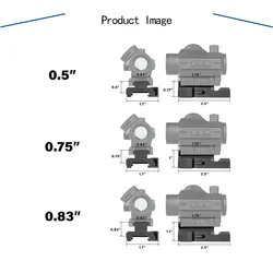 Support d'élévation QD pour rail Picatinny 20, rail Picatinny en aluminium, support à point rouge, montage rapide de l'unité, 0.5 po, 0.75 po, 0.83 po