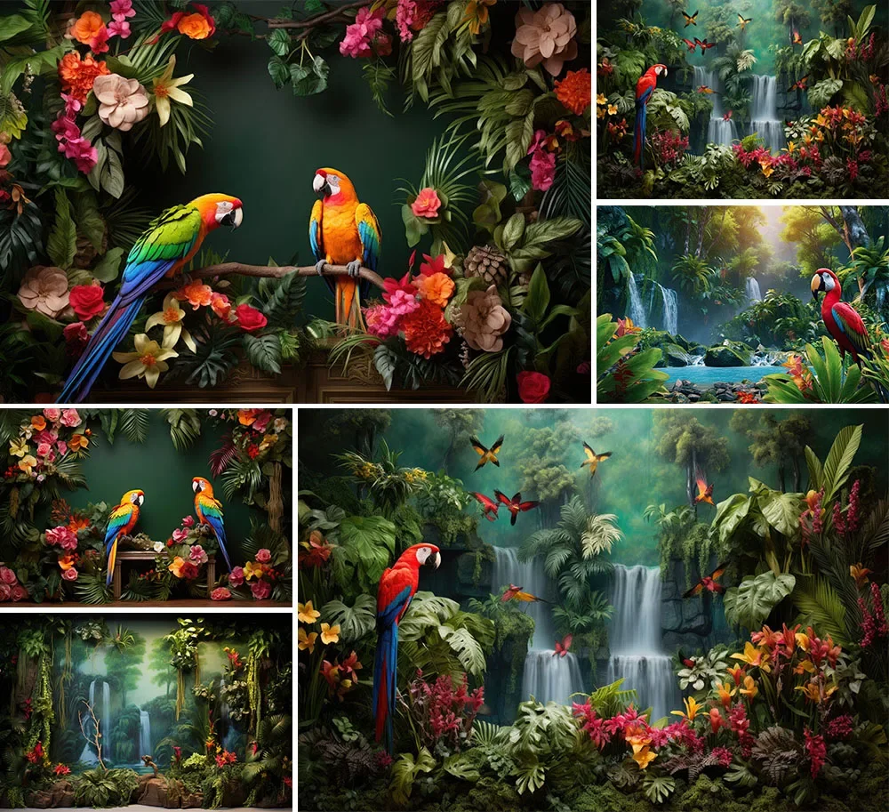 Mehofond Photography Background Safari Rainforest Jungle Tropical Parrot Kid Birthday Party Portrait Decor Backdrop Photo Studio