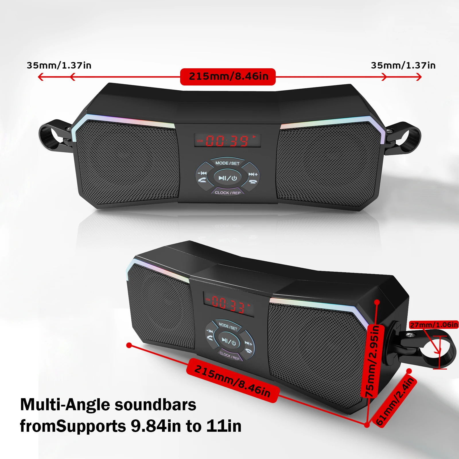 طقم صوت مثبت على مقود الدراجة النارية - مكبرات صوت ستيريو لاسلكية، مشغل MP3 12 فولت، USB/AUX وراديو FM للراكبين
