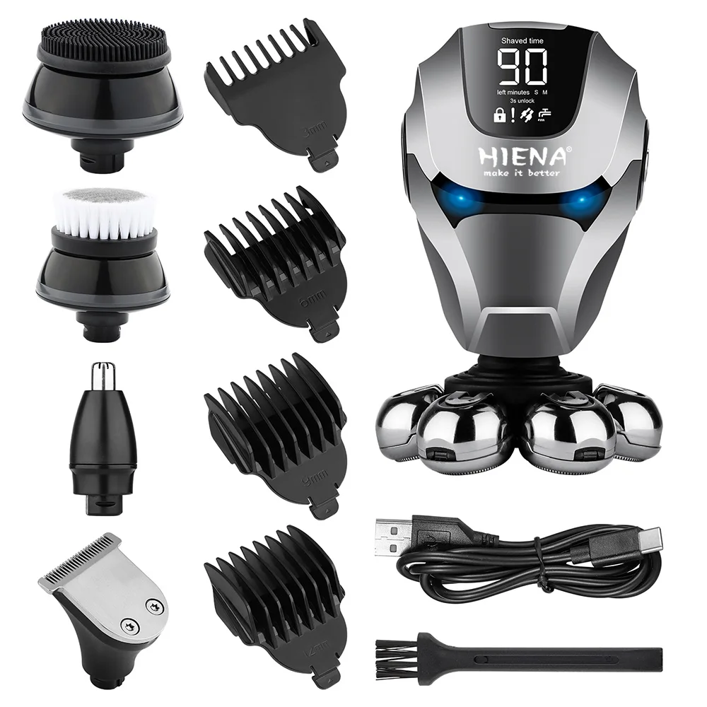 Men's electric rechargeable wireless razor, 7 floating heads, nose hair trimmer, facial cleaning brush, can Shave one's head