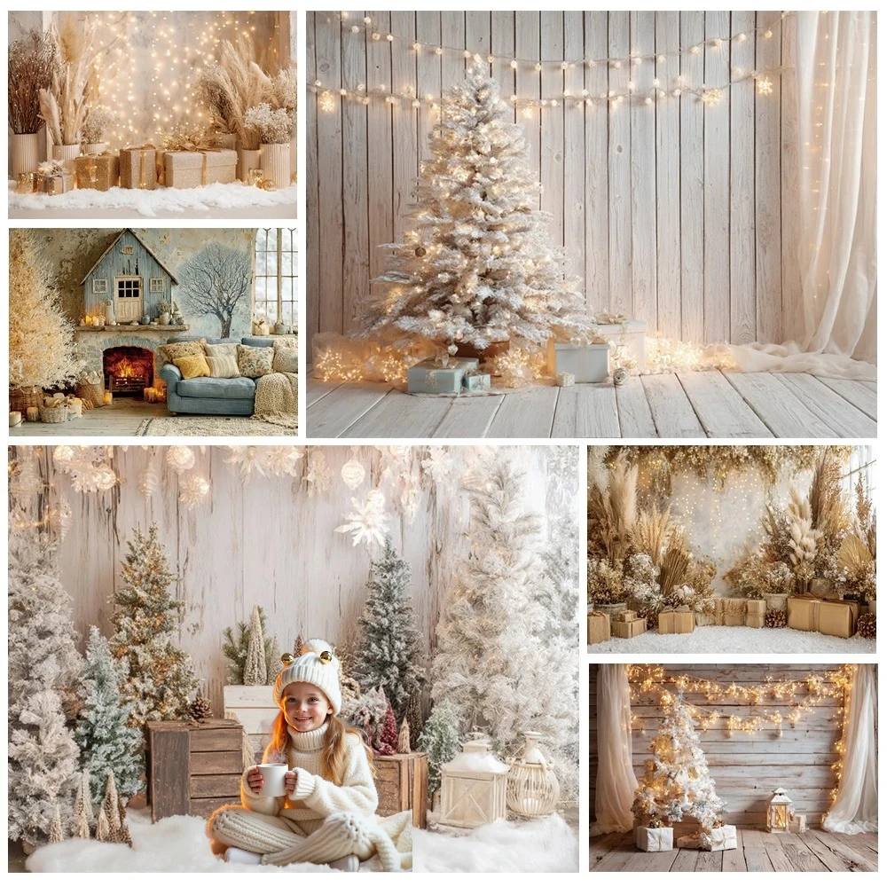 

MOON.QG Christmas Dried Flower Backdrop Xmas Trees Wood White Photographic Background Newborn Baby Photography Kids Wallpaper