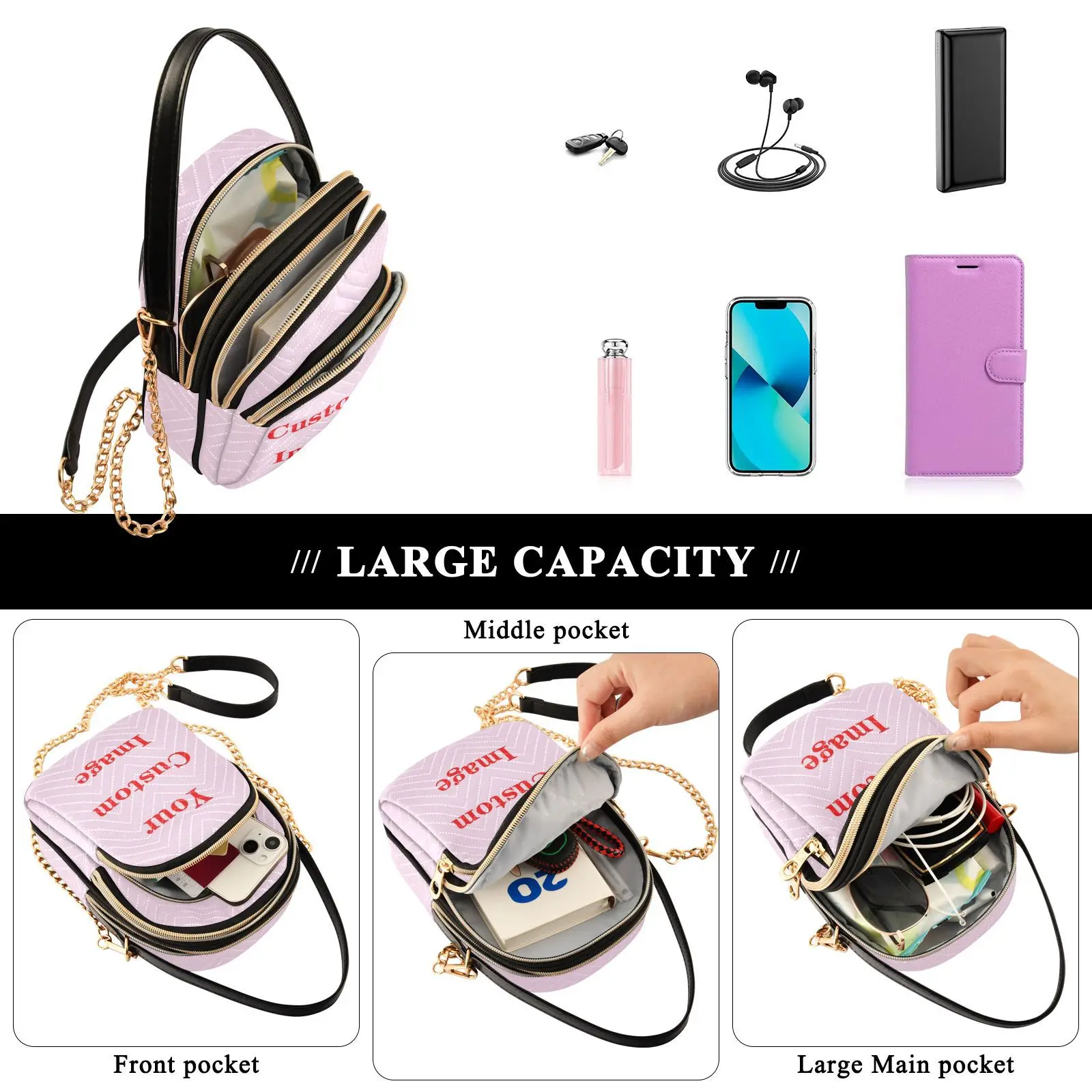 New Crossbody Bags For Women‘s 2023 Trend Fashion Polyester Simplicity Custom Image Small Chains Shoulder Handbags Purses