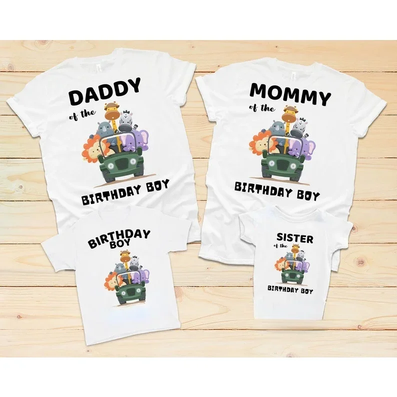 Wild Jungle Animals Print Birthday Boy T-shirt Gift Lovely Party Clothes Funny Family Matching Outfits Family Set Look T Shirt