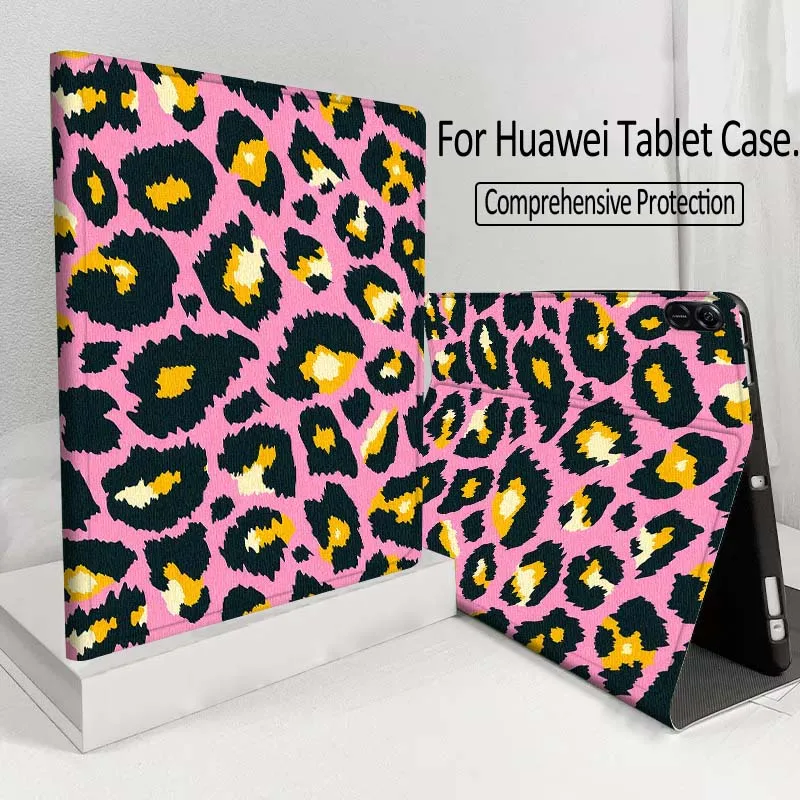 

Cartoon Leopard Pink Pattern Cover For Huawei MatePad M5 T5 SE 11 Pro Honor Tab 5 V7 V8 X9 GT 10.1 10.8 Inch Tablet Case