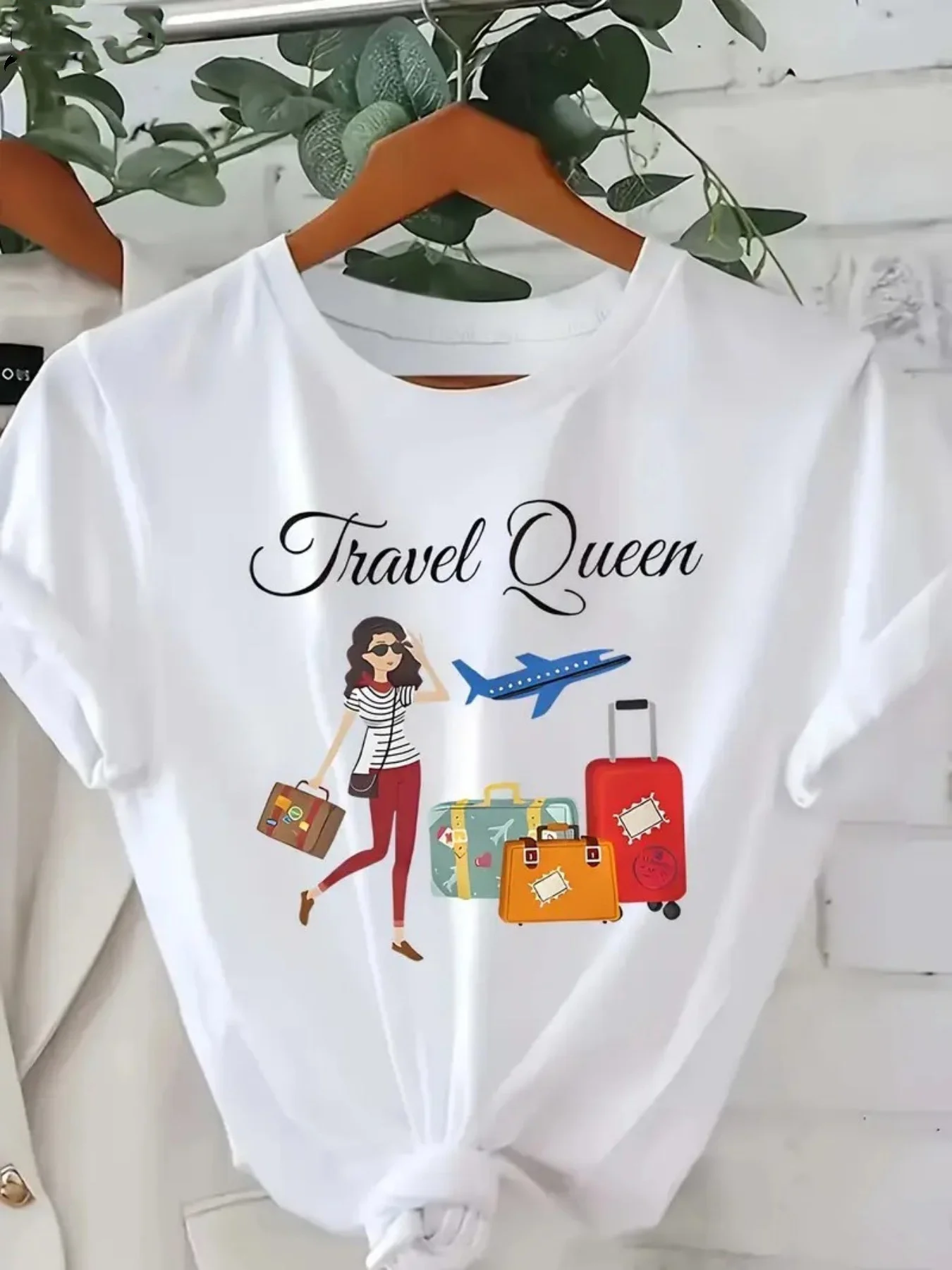 Fashion Creative Pattern Printed Women'S Spring and Summer Casual Women Short-Sleeved Comfortable Fashion Elegant Round Neck