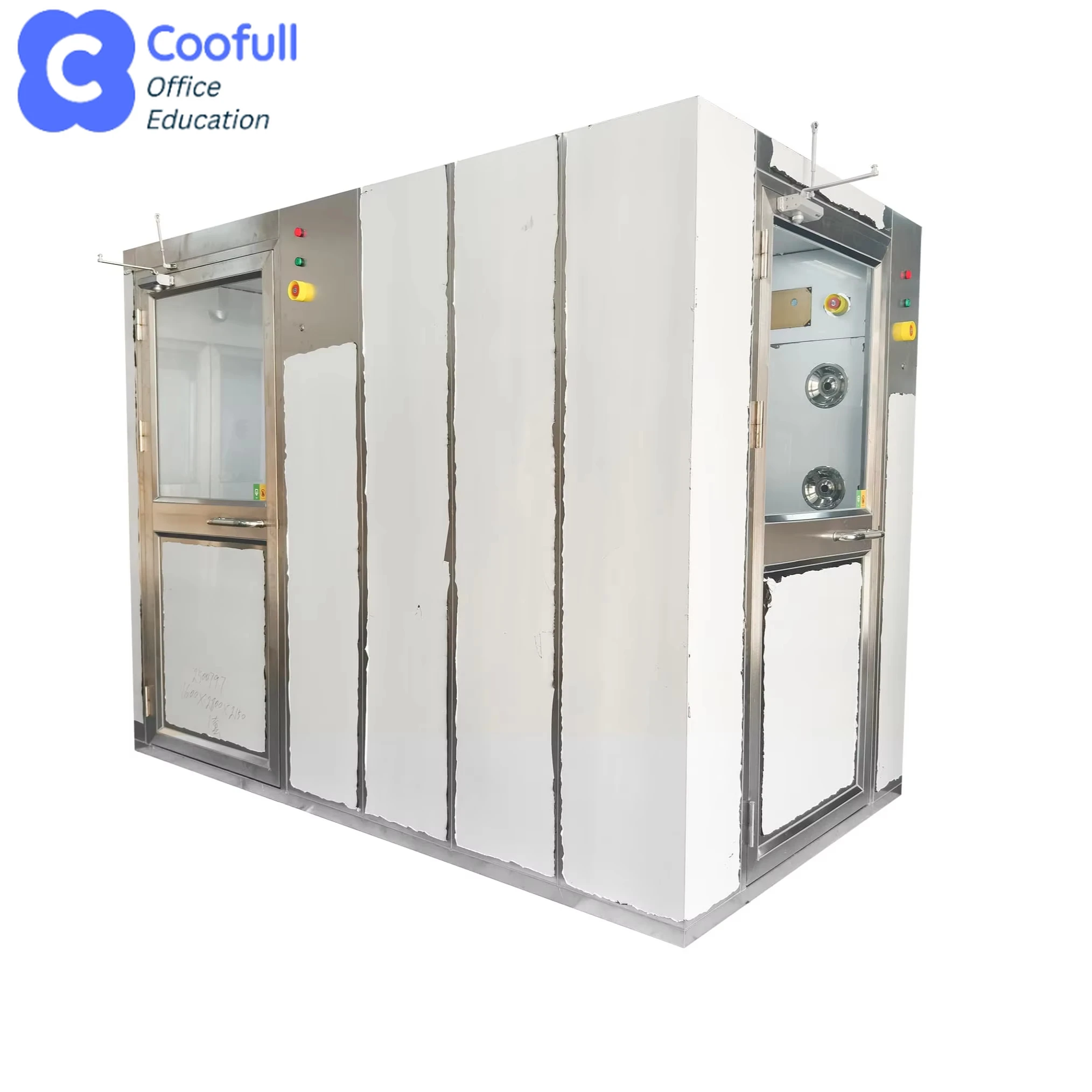 Corner Air Shower with Integrated Sole Cleaning System, Automatic Stainless Steel HEPA Filtered Cleanroom Equipment