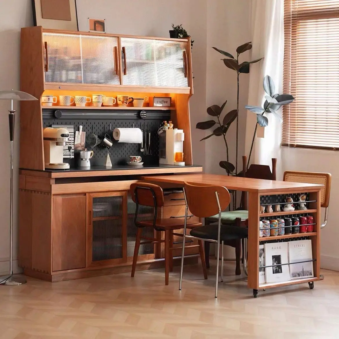 Solid wood  side cabinet  table integrated cherry small apartment can be hidden and embedded in  table
