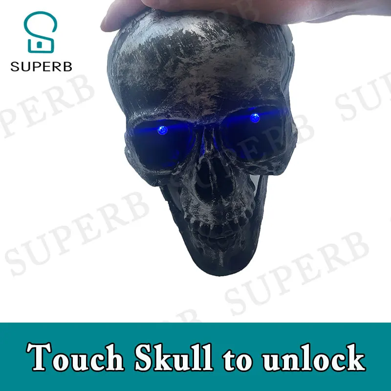 Escape Room Prop 2023 New Prop jxkj1987 SUPERB Escape Prop Touch Skull Prop to Unlock Touch Hole Head Prop Horror Theme Scary