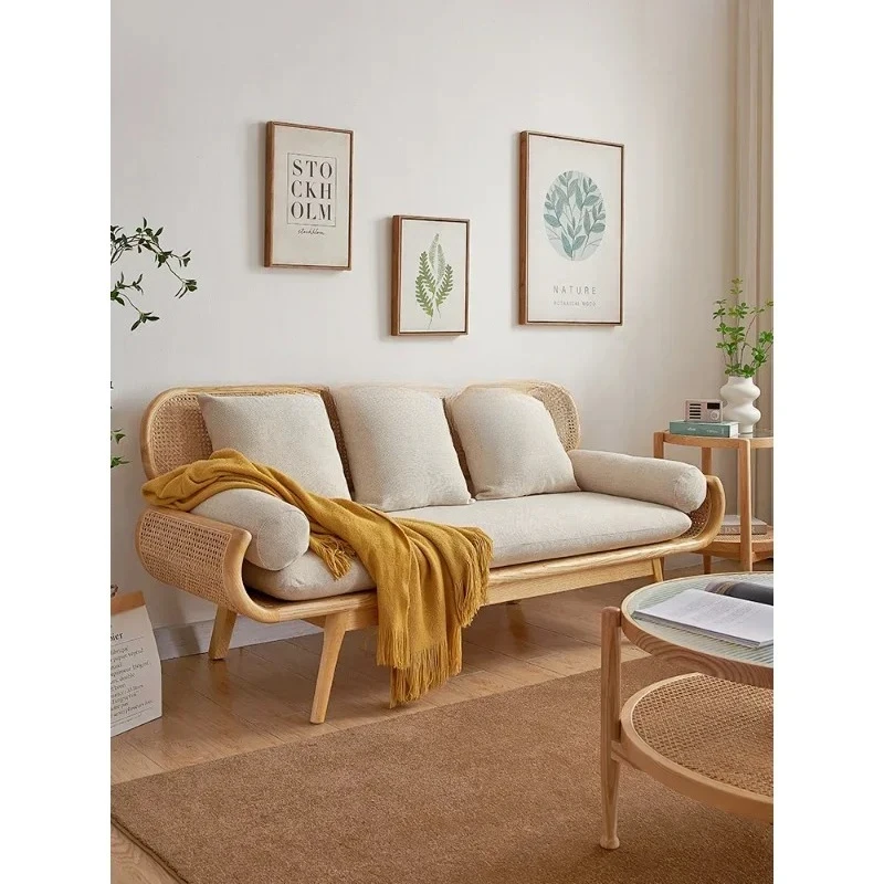 

Японский диван из цельного дерева из ротанга, двойной минималистский B & B, креативный бревенчатый стиль, маленькая квартира, гостиная, японская мебель