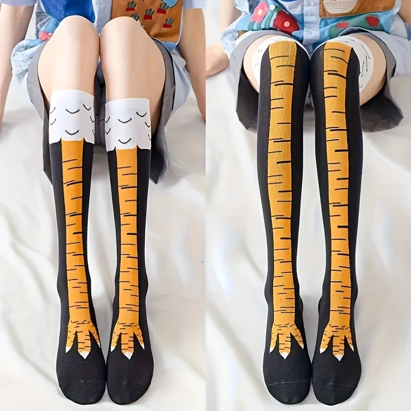 1 Pair of Fun Chicken Leg Socks and Knee Length Stockings - Women's Colorful Animal Role-Playing, Suitable for Couples, Holiday