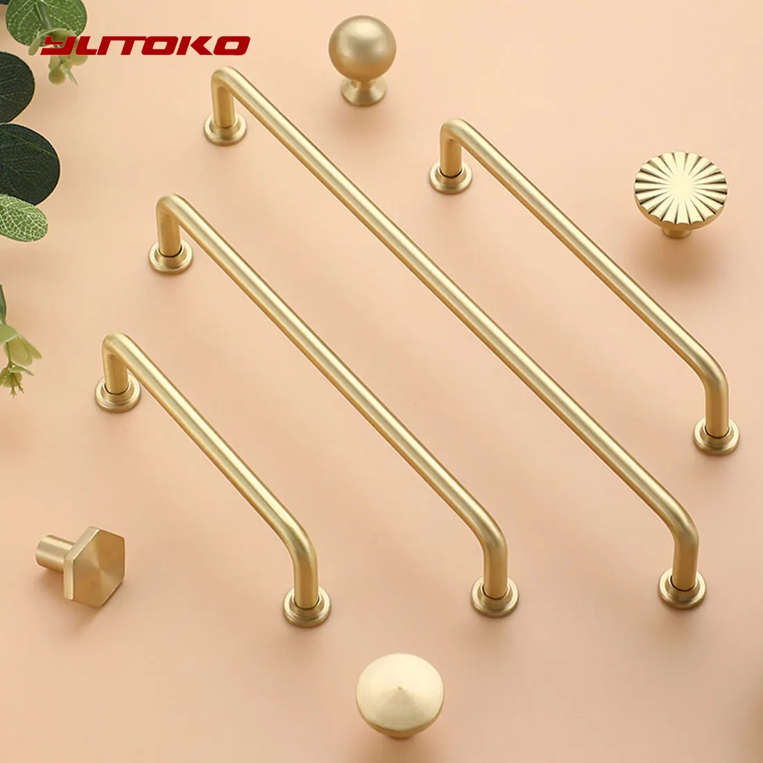 

YUTOKO European Style Minimalist Solid Brass Cabinet Pull Handle Light Luxury Drawer Gold Knob Cabinet Door Long Handle